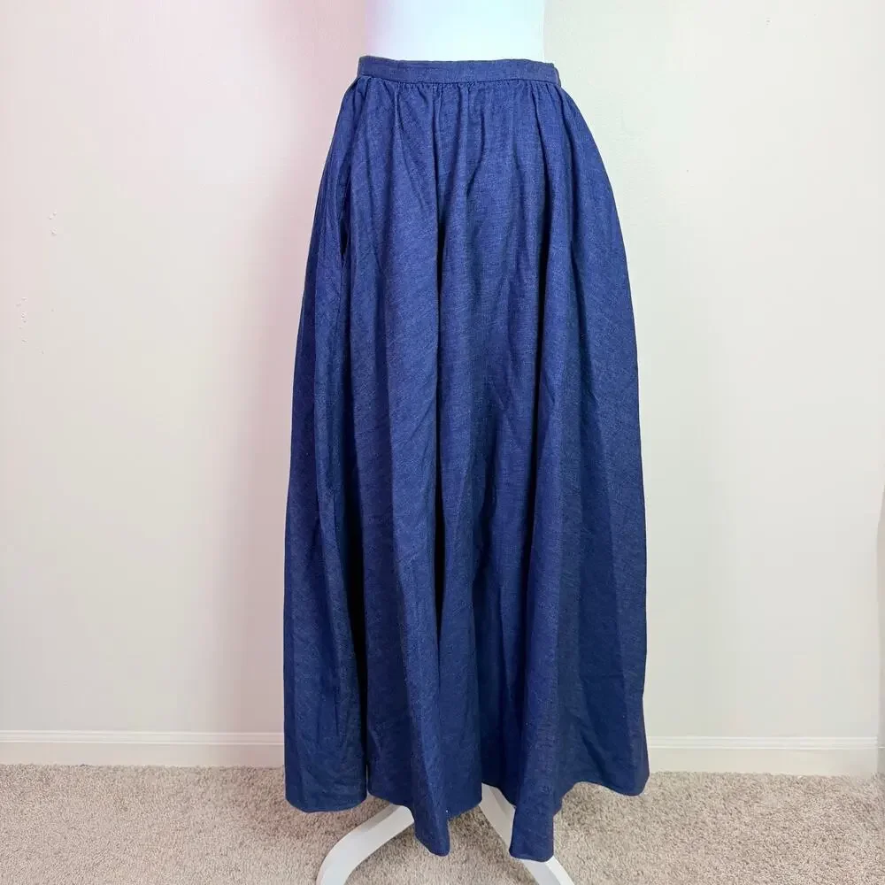 Vintage 90s Donna Karen New York Chambray Full Sweep Maxi Skirt Women's 10 USA - Picture 3 of 13